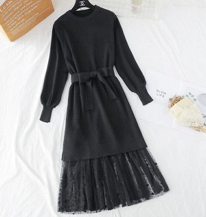Удлиненный свитер+юбка,черный