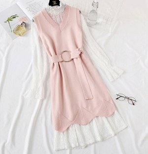 Платье+трикотажный жилет,розовый