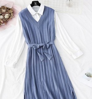 Рубашка+платье,синий
