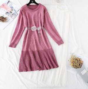 Платье+удлиненный свитер,темно-розовый