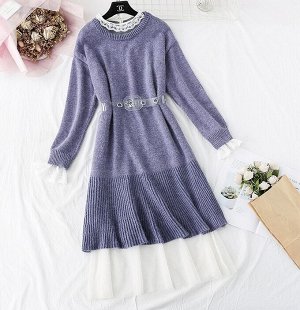 Платье+удлиненный свитер,фиолетовый