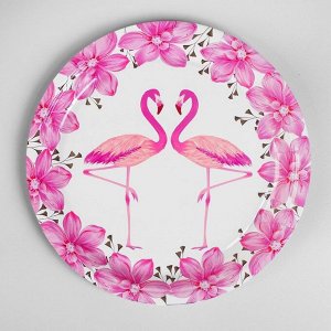 Тарелка бумажная «Фламинго и розовые цветы», набор 6 шт.