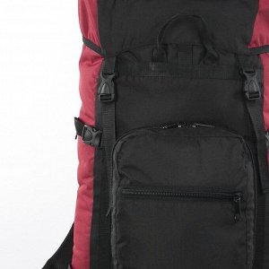 Рюкзак туристический, 90 л, отдел на шнурке, наружный карман, 2 боковые сетки, цвет чёрный/вишня
