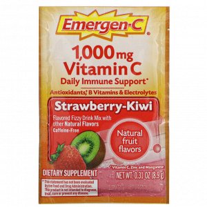 Emergen-C,  Витамин C, смесь ароматизированных газированных напитков, клубника-киви, 1000 мг, 30 пакетиков по 0,31 унции (8,9 г) каждый