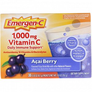 Emergen-C, Витамин С, ягоды асаи, 1000 мг, 30 пакетиков весом 8,7 г (0,30 унции) каждый