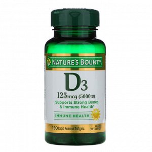 Nature&#x27 - s Bounty, D3, Immune Health, 125 mcg (5,000 IU), 150 Rapid Release Softgels