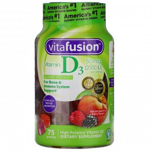 VitaFusion, Vitamin D3, Natural Peach &amp; Berry, 50 mcg (2,000 IU), 75 Gummies