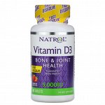 Natrol, Витамин D3, быстрорастворимый, со вкусом клубники, 5 000 МЕ, 90 таблеток