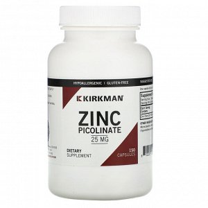 Kirkman Labs, Пиколинат цинка, 25 мг, 150 капсул