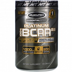 Muscletech, Platinum 100% BCAA 8:1:1, 1000 мг, 200 капсул