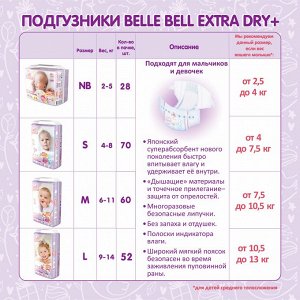 Belle Bell DIAPERS &quot;EXTRA DRY + &quot; ПОДГУЗНИКИ &quot;EXTRA DRY + &quot;