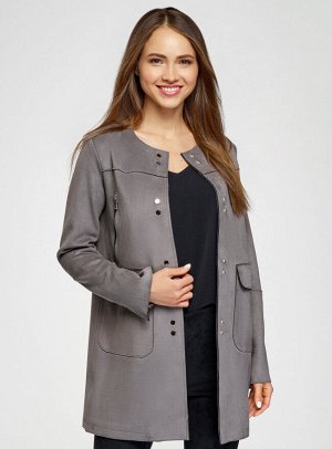 Пальто из искусственной замши с накладными карманами