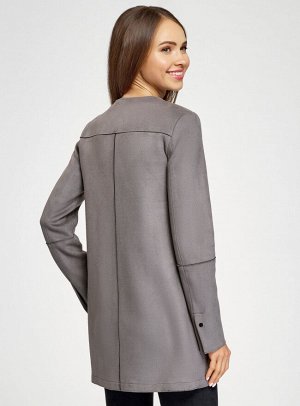 Пальто из искусственной замши с накладными карманами
