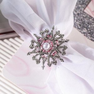 Кольцо для платка "Снежинка" романтика, цвет бело-розовый в серебре