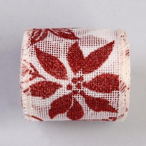 Лента холщовая «Цветы», 60 мм, 4,5 ± 1 м, цвет красный/белый
