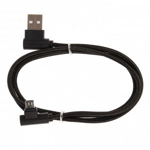 Кабель LuazON, microUSB - USB, 1 А, 1 м, оплётка нейлон, угловой, чёрный