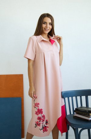 Платье 364, персик/малиновый