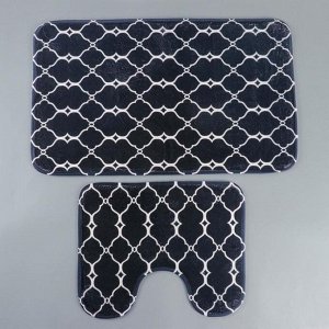 Набор ковриков для ванны и туалета Доляна «Сантра», 2 шт 40?50, 50?80 см, цвет чёрно-белый