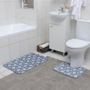 Набор ковриков для ванны и туалета «Ромашки», 2 шт: 50?80, 40?50 см, цвет серый