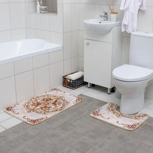 Набор ковриков для ванны и туалета «Орнамент», 2 шт: 50?80, 39?50 см, цвет бежево-коричневый
