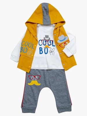Комплект для мальчика: лонгслив, штанишки и жилет