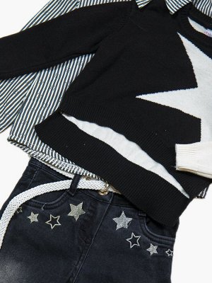 Комплект для девочки: рубашка, джемпер и джинсы с поясом (Размер пишите в комментариях, где нет выбора )