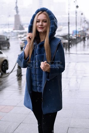 Пальто шерстяное с мехом кролика , blue