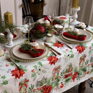 Скатерть "Этель" Christmas red flowers 149х110 см с ГМВО, 100% хл