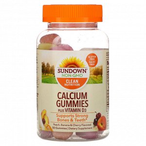 Sundown Naturals, Жевательные конфеты с кальцием, Плюс витамин D3, Персик, банан и вишня, 50 жевательных таблеток