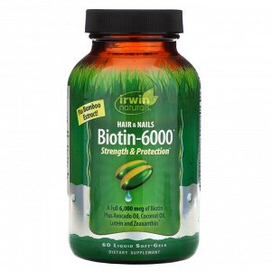 Irwin Naturals, Biotin-6000 with Bamboo Extract, 60 Liquid Soft-Gels