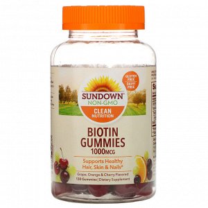 Sundown Naturals, Жевательные таблетки с биотином, виноград, апельсин и вишня, 1000 мкг, 130 жевательных таблеток