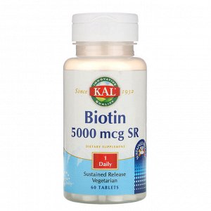 KAL, Biotin, Sustained Release, 5,000 mcg, 60 Tablets