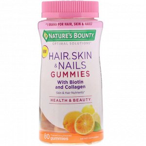 Nature&#x27 - s Bounty, Оптимальные решения для волос, кожи и ногтей -  содержит биотин и коллаген -  вкус тропических цитрусовых, 80 жевательных конфет