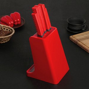 Набор кухонных ножей Lemax, 5 предметов на подставке, цвет красный