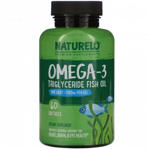 NATURELO, Omega-3, Triglyceride Fish Oil, 1,100 mg, 60 Softgels