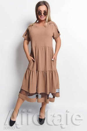 Платье цвета мокко с коротким рукавом