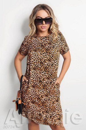 Штапельное платье миди в леопардовый принт