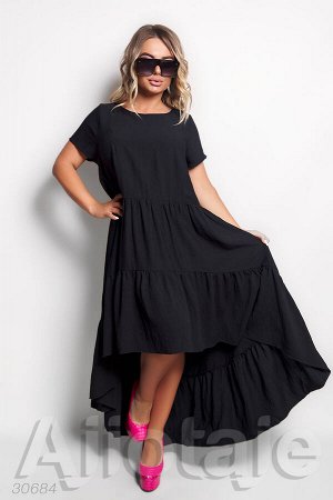 Льняное платье черного цвета с асимметрией