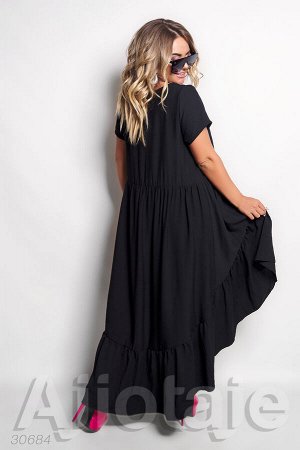 Льняное платье черного цвета с асимметрией