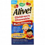 Nature&amp;#x27 - s Way, Alive! Детский жевательный мультивитамин, вкус апельсина и ягод, 120 жевательных таблеток