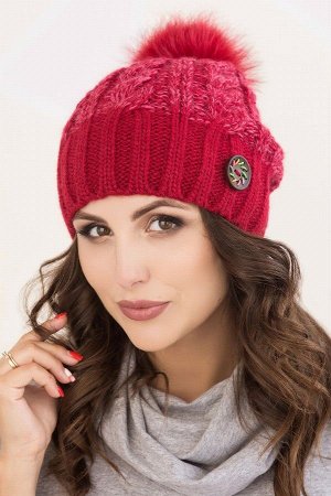 Женская шапка меланж Клеопатра с Большим цветным помпоном Красный