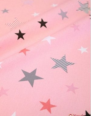 Бязь "Звездный фейерверк на розовом", СОРТ2, ш.1.5м, хлопок-100%, 120гр/м.кв