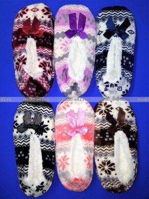 Носки-тапочки внутри с мехом "Снежинки" женские
