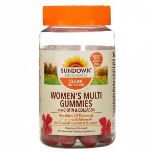 Sundown Naturals, Мультивитаминные жевательные конфеты для женщин с биотином, со вкусом малины, 60 жевательных конфет