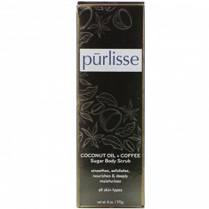 Purlisse, Coconut Oil + Coffee, Sugar Body Scrub, 6 oz (170 g)