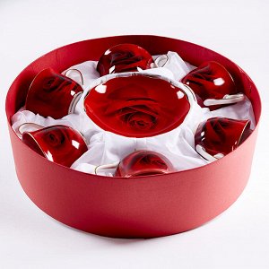 Набор чайный 12 предметов МЛ085P/6 "Красная роза" в подарочной коробке