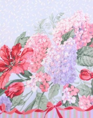 Рогожка Премиум "Розово-сиреневые садовые цветы по кайме" (комп), СОРТ2, ш.1.5м, хл-100%