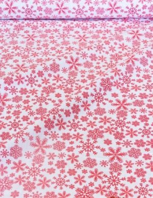 Поплин "Красные снежинки на белом" СОРТ2, ш.1.5 м, хлопок-100%, 115гр/м.кв