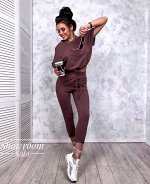 Женский Спортивный костюм 6006 &quot;Однотон Футболка + Штаны&quot; Коричневый
