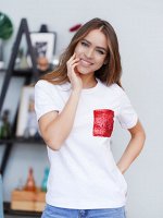 Футболка белая карман красные пайетки